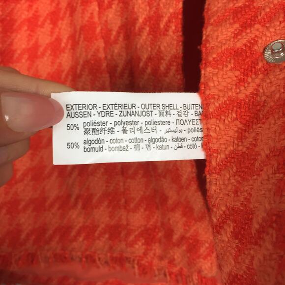 Zara Orange Houndstooth Matching Set Crop Jacket Shorts Small Tweed Co-ord - Picture 11 of 13